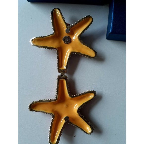 Starfish Miniature Jewelry Trinket Box Hinged Lid Enamel Bejeweled Crystals  - Picture 4 of 5